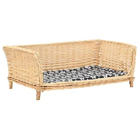 vidaXL Coș pentru câini cu pernă, natural, 90x54x35 cm, răchită