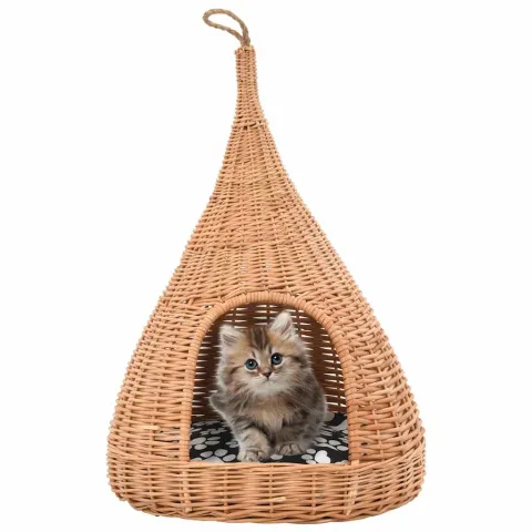 vidaXL Casă pentru pisici cu pernă, 40x60 cm, salcie naturală, teepee