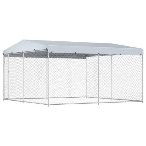 vidaXL Padoc de exterior cu acoperiș pentru câini, 382x382x225 cm