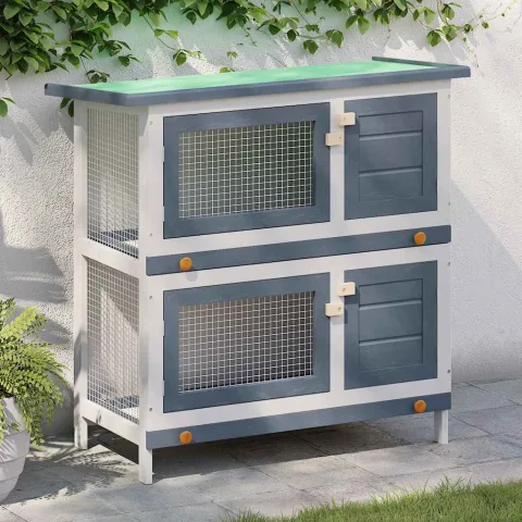 vidaXL Cușcă de iepuri pentru exterior, 4 uși, gri, lemn