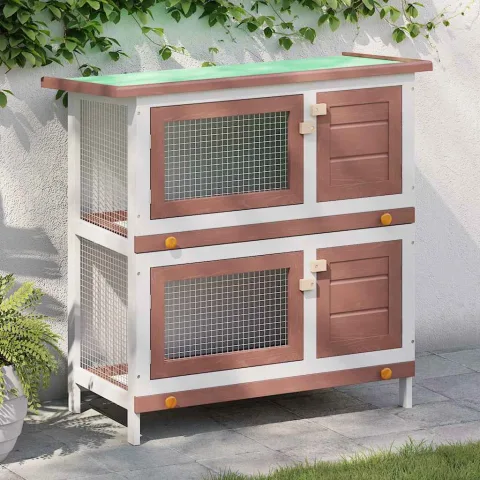 vidaXL Cușcă de iepuri pentru exterior, 4 uși, maro, lemn