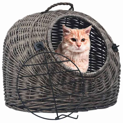 vidaXL Coș de transport pisici, gri, 50x42x40 cm, răchită naturală