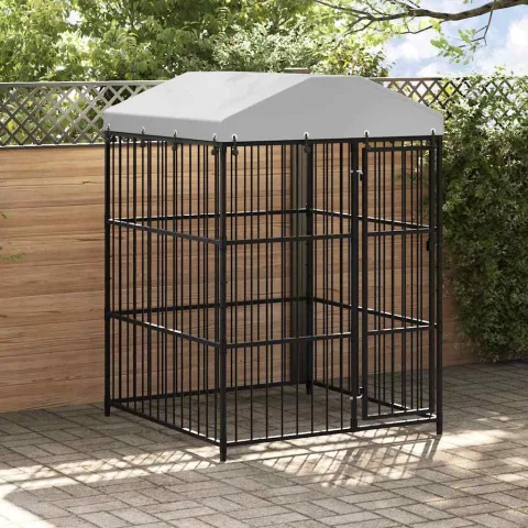 vidaXL Padoc pentru câini de exterior, cu acoperiș, 150 x 150 x 210 cm