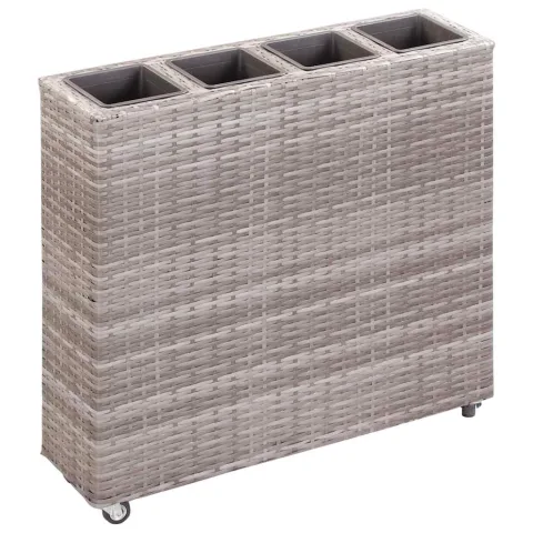 vidaXL Strat înălțat grădină 4 ghivece, gri, 80x22x79 cm, poliratan