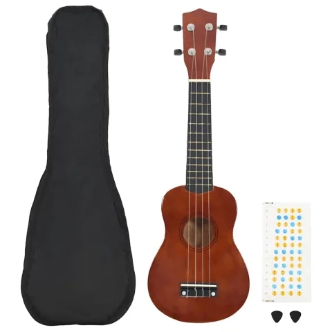 vidaXL Set ukulele soprano, cu husă, pentru copii, natural, 21"