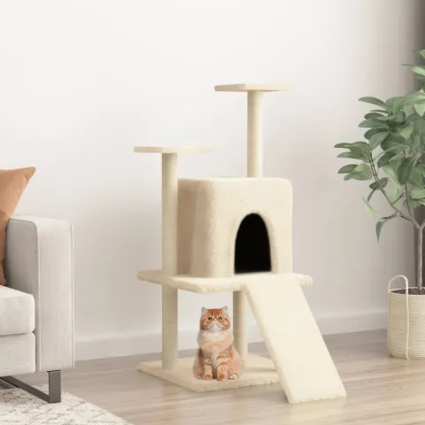 vidaXL Ansamblu de pisici cu stâlpi din funie de sisal, crem, 110 cm