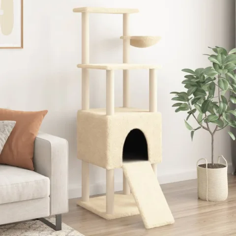 vidaXL Ansamblu de pisici cu stâlpi din funie de sisal, crem, 153 cm