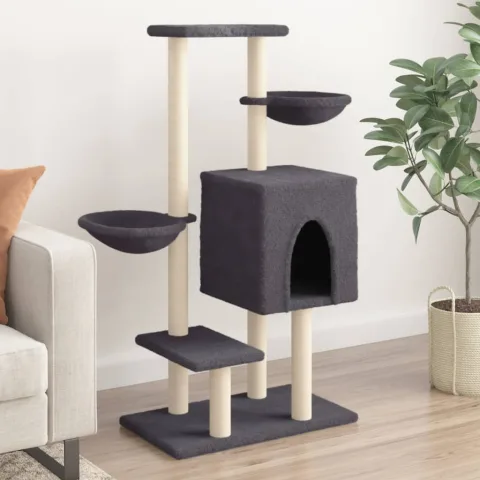 vidaXL Ansamblu pisici cu stâlpi din funie sisal, gri închis, 117 cm