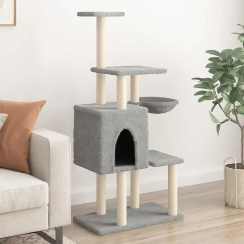 vidaXL Ansamblu de pisici, stâlpi din funie sisal, gri deschis, 131 cm