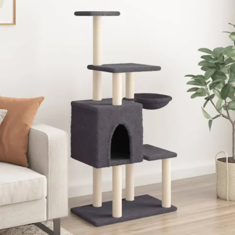 vidaXL Ansamblu de pisici, stâlpi din funie sisal, gri închis, 131 cm