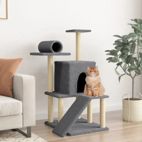 vidaXL Ansamblu pisici cu stâlpi din funie sisal, gri închis, 110,5 cm