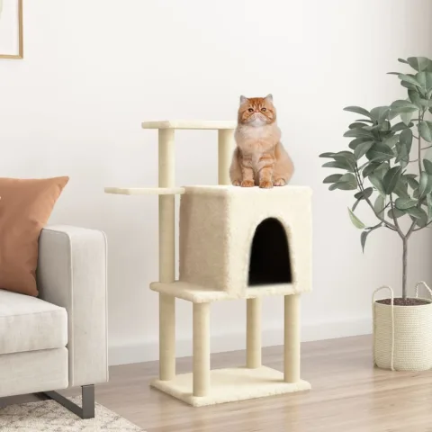 vidaXL Ansamblu de pisici cu stâlpi din funie de sisal, crem, 97 cm