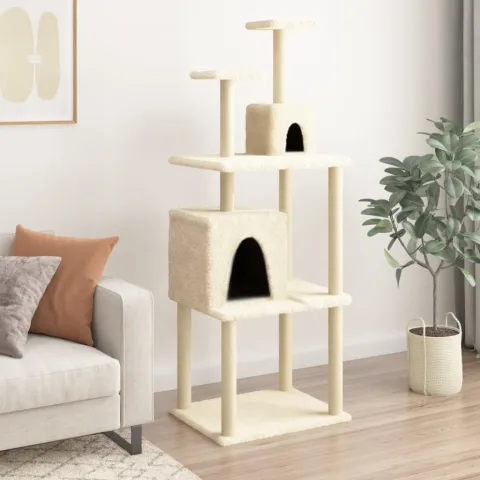 vidaXL Ansamblu de pisici cu stâlpi din funie de sisal, crem, 167 cm