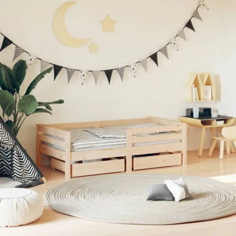 vidaXL Cadru de pat cu sertare de copii, 70x140 cm, lemn masiv de pin