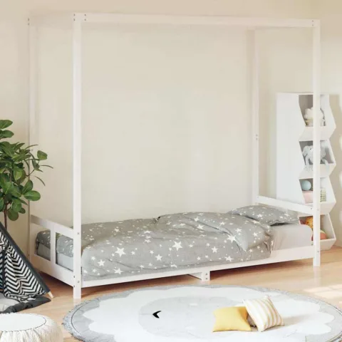 vidaXL Cadru de pat pentru copii, alb, 80x200 cm, lemn masiv de pin