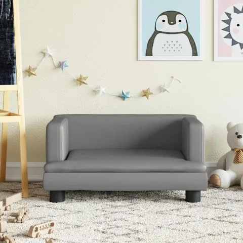 vidaXL Canapea pentru copii, gri, 60x40x30 cm, piele ecologică