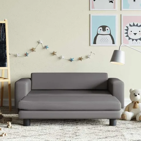 vidaXL Canapea copii cu taburet gri 100x50x30cm piele ecologică