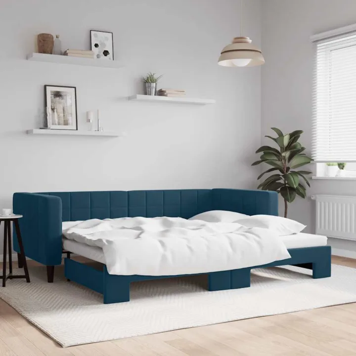 vidaXL Pat de zi cu extensie, albastru, 90x200 cm, catifea