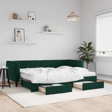 vidaXL Pat de zi cu extensie și sertare verde închis 80x200 cm catifea