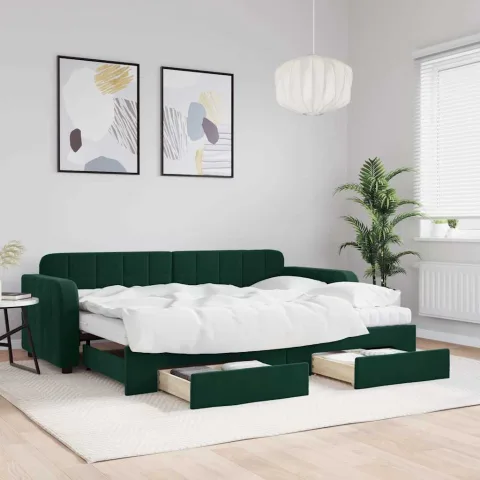 vidaXL Pat de zi cu extensie și sertare verde închis 80x200 cm catifea