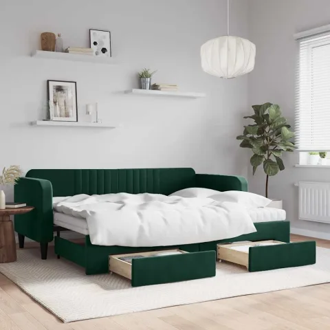 vidaXL Pat de zi cu extensie și sertare verde închis 80x200 cm catifea