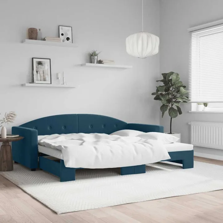 vidaXL Pat de zi cu extensie, albastru, 90x200 cm, catifea