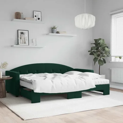 vidaXL Pat de zi cu extensie și saltele verde închis 80x200 cm catifea