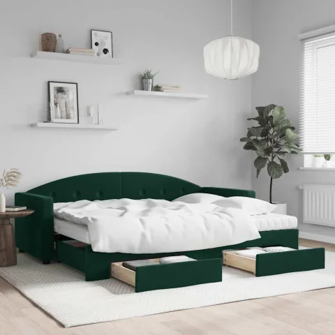 vidaXL Pat de zi cu extensie și sertare verde închis 80x200 cm catifea