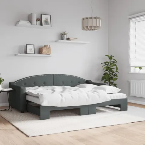 vidaXL Pat de zi cu extensie și saltele, gri închis, 80x200 cm, textil