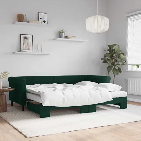 vidaXL Pat de zi cu extensie și saltele verde închis 80x200 cm catifea