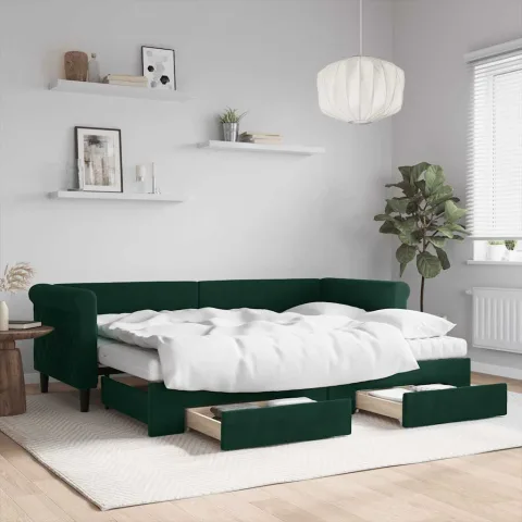 vidaXL Pat de zi cu extensie și sertare verde închis 80x200 cm catifea