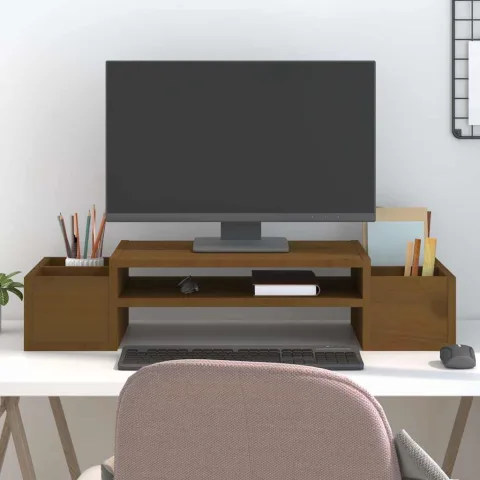 vidaXL Suport pentru monitor, maro miere, 70x27,5x15cm, lemn masiv pin
