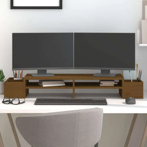 vidaXL Suport pentru monitor, maro miere 100x27,5x15 cm lemn masiv pin