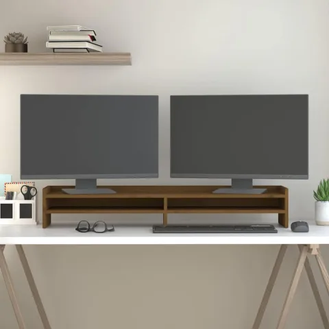 vidaXL Suport pentru monitor, maro miere, 100x24x16 cm, lemn masiv pin