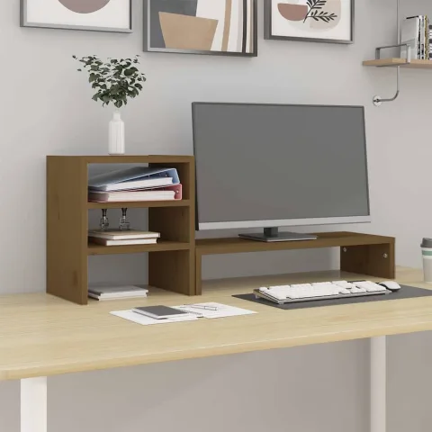 vidaXL Suport pentru monitor, maro miere, 81x20x30 cm, lemn masiv pin
