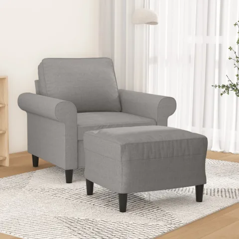 vidaXL Fotoliu canapea cu taburet, gri deschis, 60 cm, textil