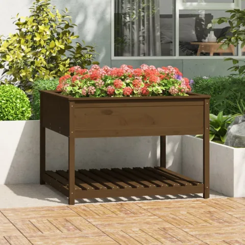 vidaXL Jardinieră cu raft maro miere 111,5x111,5x81 cm lemn masiv pin
