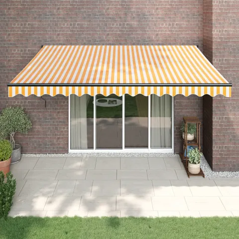 vidaXL Copertină retractabilă automată, galben și alb, 4,5x3 m