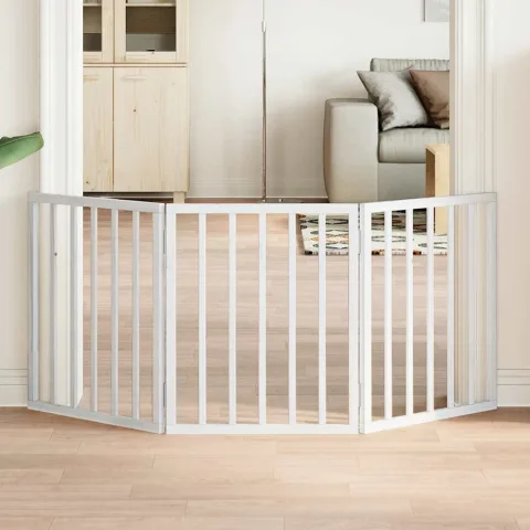 vidaXL Poartă pentru câini pliabilă, 3 panouri, alb, 150 cm, lemn plop