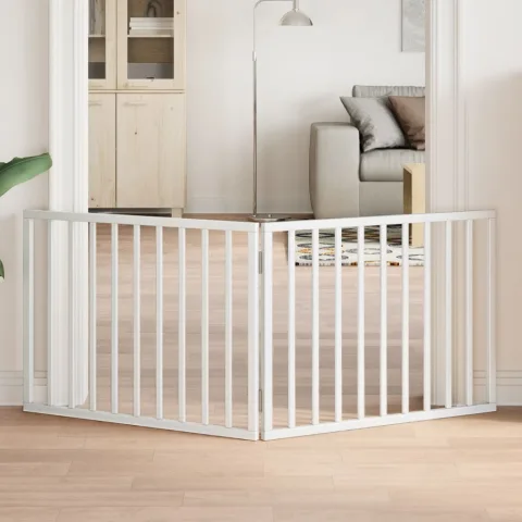 vidaXL Poartă de acces pentru câini pliabilă, 2 panouri, albă, 160 cm, lemn de plop