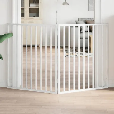 vidaXL Poartă de acces pentru câini pliabilă, 2 panouri, albă, 160 cm, lemn de plop