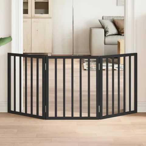 vidaXL Poartă pentru câini pliabilă 3 panouri negru, 150 cm, lemn plop