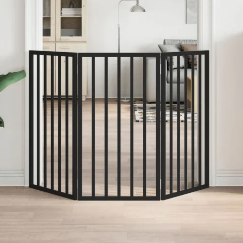 vidaXL Poartă pentru câini pliabilă 3 panouri negru, 150 cm, lemn plop