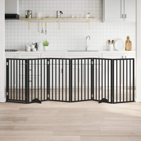 vidaXL Poartă câini pliabilă cu ușă 6 panouri negru, 300 cm, lemn plop