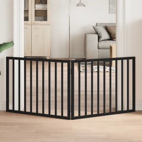 vidaXL Poartă de acces pentru câini pliabilă, 2 panouri, neagră, 160 cm, lemn de plop