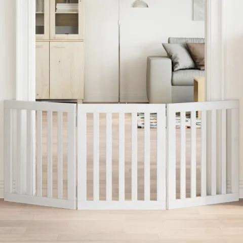 vidaXL Poartă pentru câini pliabilă, 3 panouri, alb, 150 cm, lemn plop