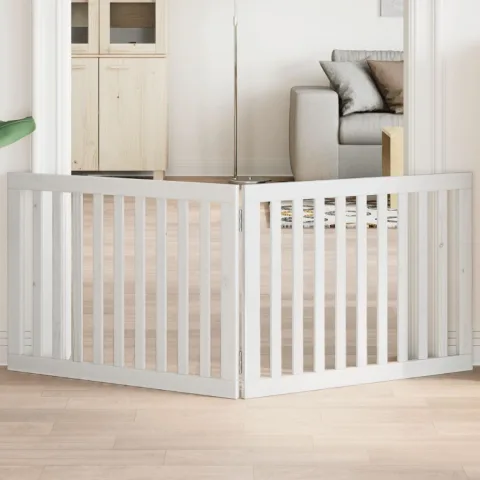 vidaXL Poartă pentru câini pliabilă, 2 panouri, alb, 160 cm, lemn plop