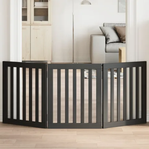vidaXL Poartă pentru câini pliabilă 3 panouri negru, 150 cm, lemn plop