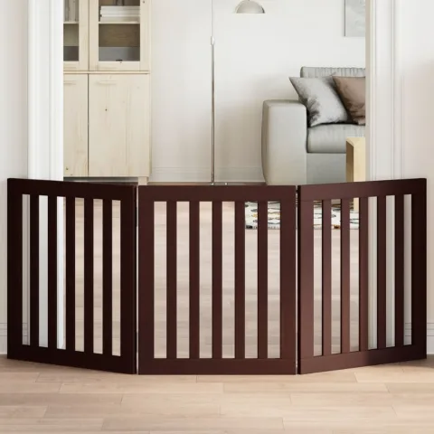 vidaXL Poartă pentru câini pliabilă 3 panouri maro, 150 cm, lemn plop