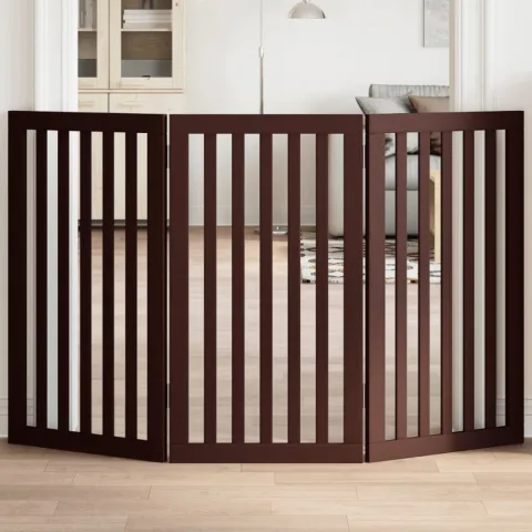 vidaXL Poartă pentru câini pliabilă 3 panouri maro, 150 cm, lemn plop